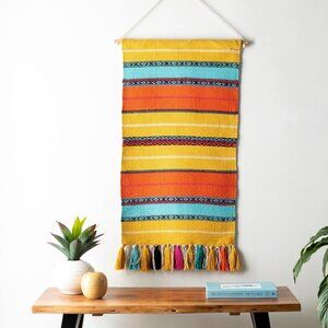 New Mexican Southwestern Boho Western Colorful Hand Woven Cotton Wall Hanging